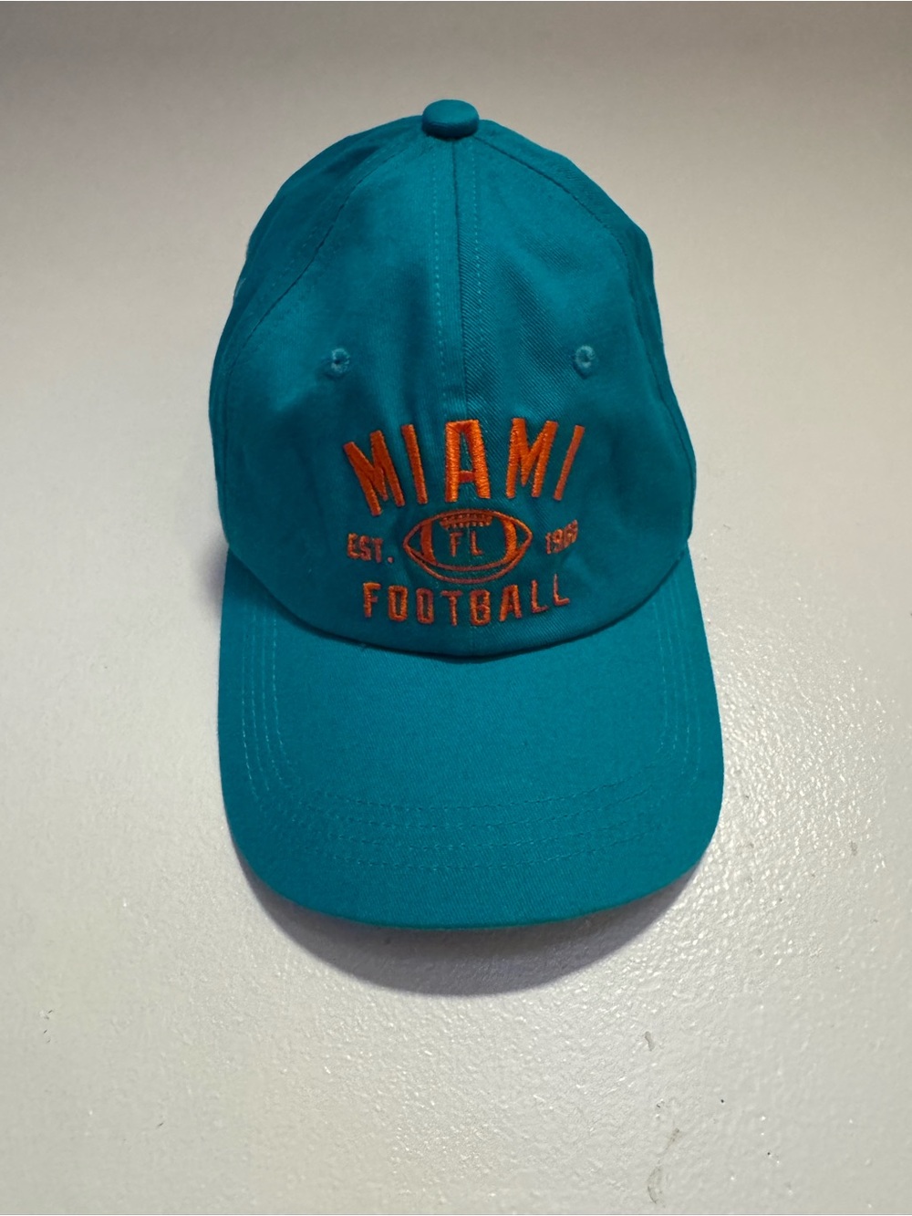 Miami Dolphins Football Teal Baseball Cap with Orange Embroidery